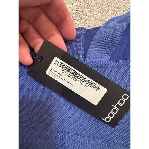 Boohoo  Premium Bandage Bralette Top Cobalt Blue Sports Bra Underwire Side Zip 6 - Picture 9 of 10